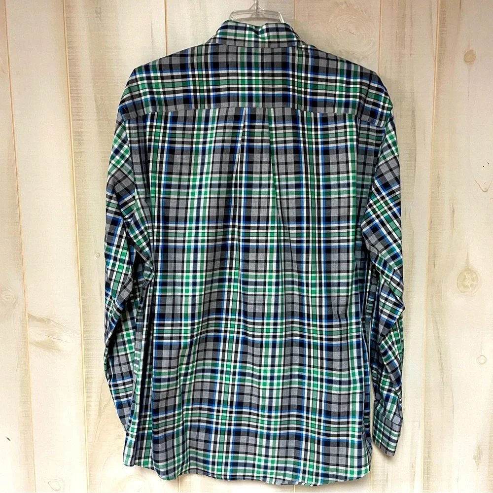 Jos A Bank Green Blue Gray Plaid Cotton Button Down Shirt Sz L - Picture 2 of 4
